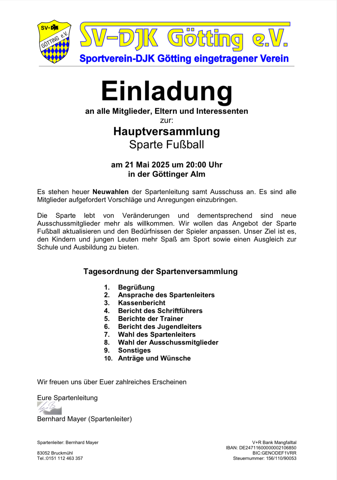 Einladung Jahreshauptversammlung 2025