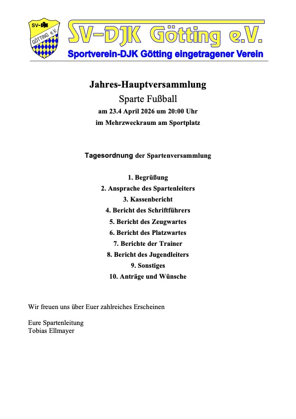 Einladung Jahreshauptversammlung 2026